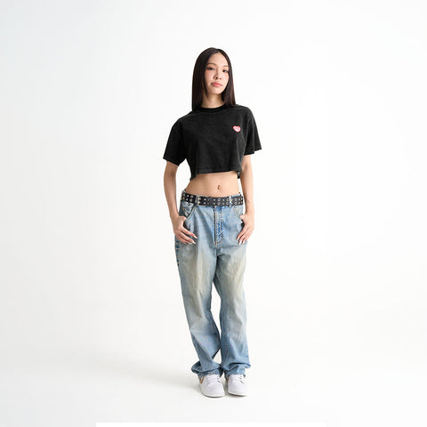 KL Heart Faded Cropped Boxy Tee